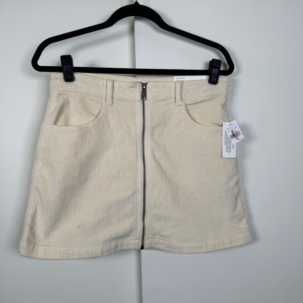 American Eagle Corduroy Mini Skirt Super Hi-Rise A-Line Cream Size 8 NWT